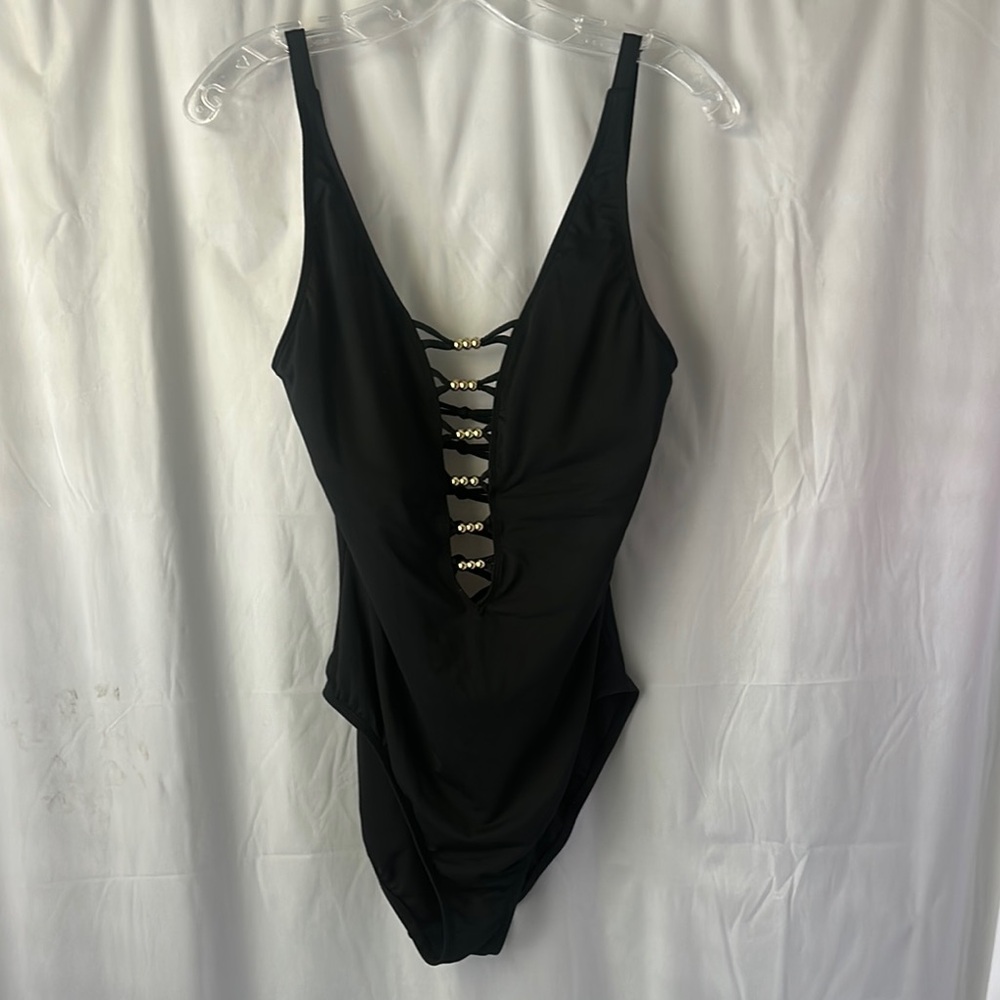 Lilly Pulitzer Isle Lattice Onyx One-Piece Swimsuit Size 8 EUC
